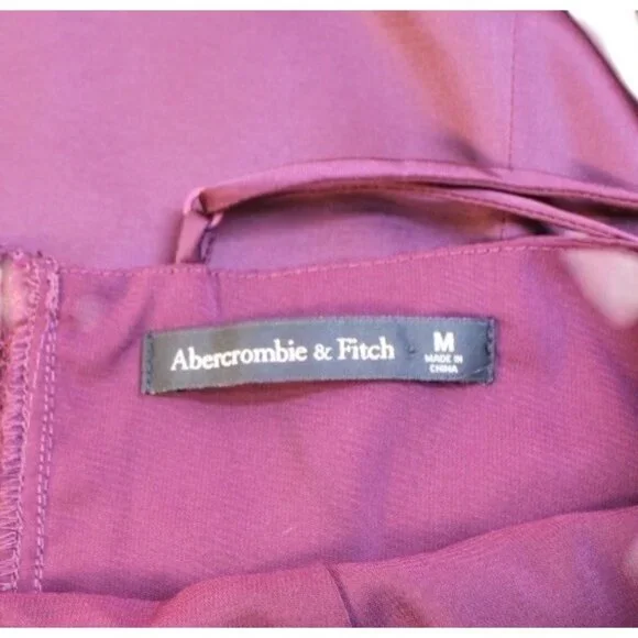 ABERCROMBIE & FITCH Camille Midi Slip Dress Burgundy Spaghetti Strap Slit Size M - Picture 7 of 10